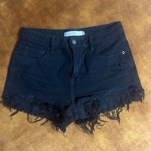 Black denim shorts